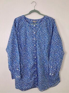 Duluth Trading Co. Blue Floral Button Up Tunic
